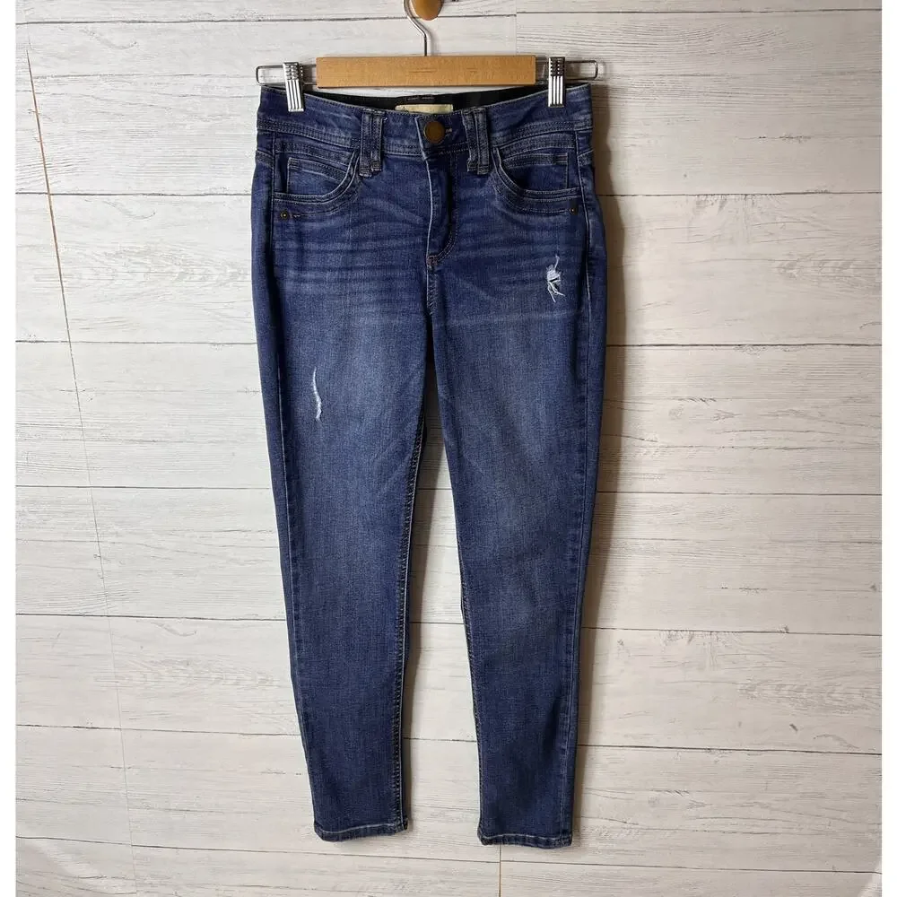 Democracy Jeans Womens Size 2 Blue Ab Technology Distressed Skinny Whiskering